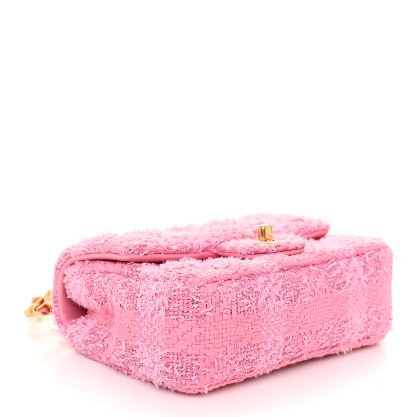 Tweed Quilted Pearl Twist Mini Square Flap Pink Dark Pink