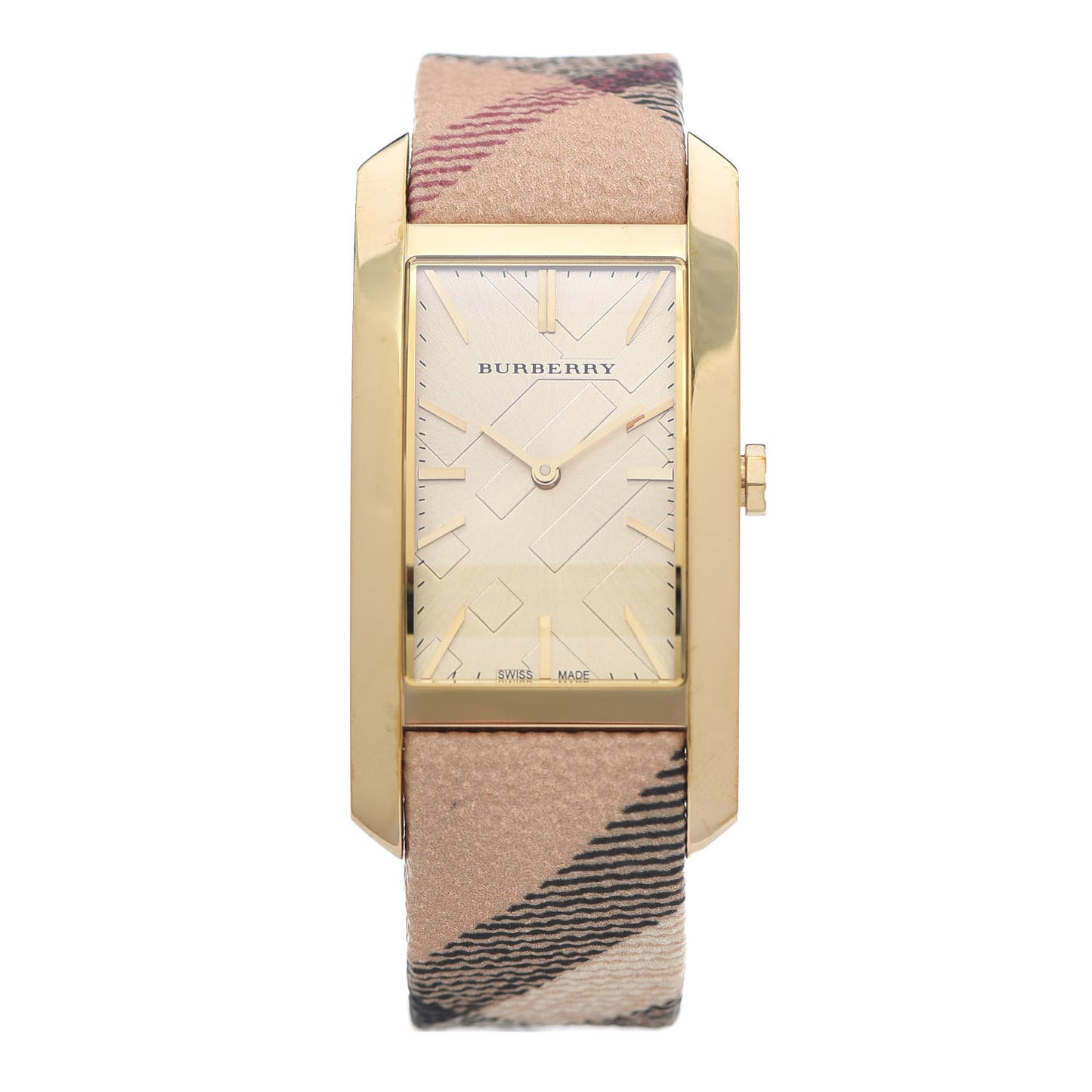 Stainless Steel Calfskin 25mm Heritage Nova Check Quartz Watch Gold BU9407