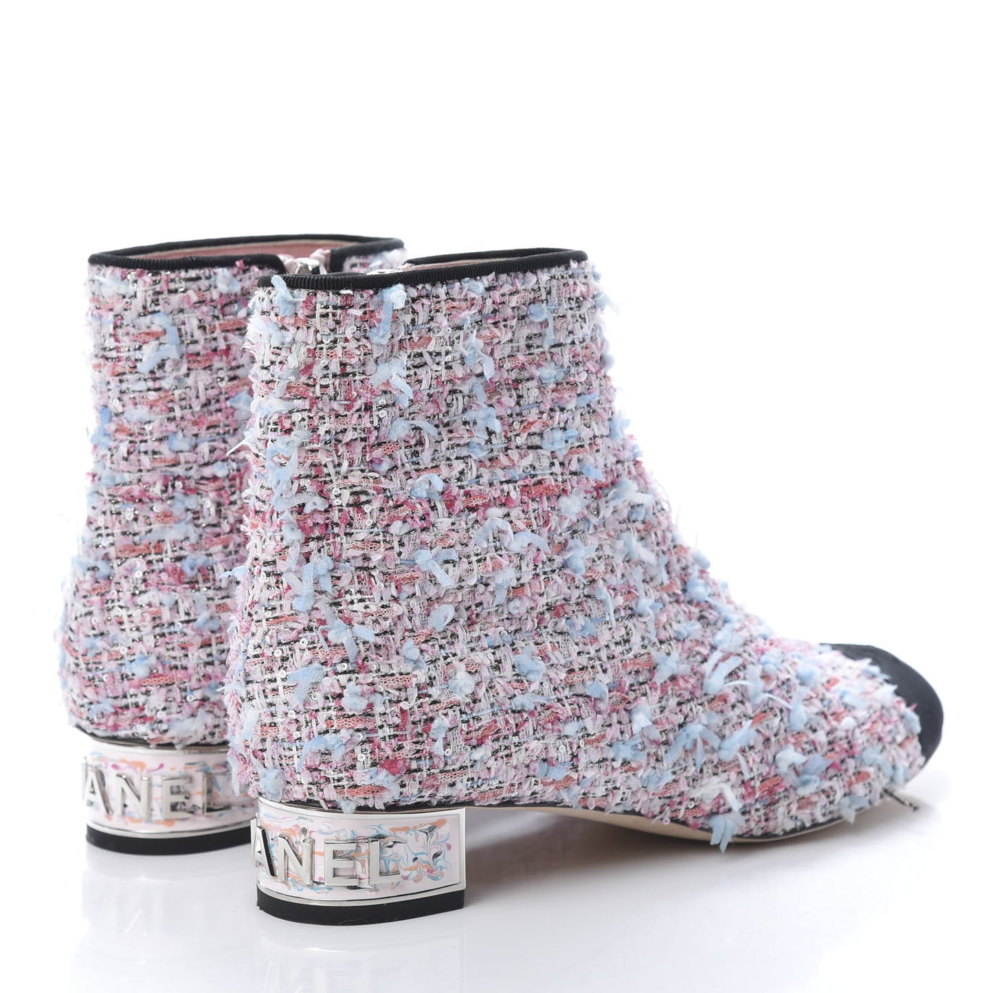 Tweed Cap Toe CC Short Boots 39.5 Pink Blue Black