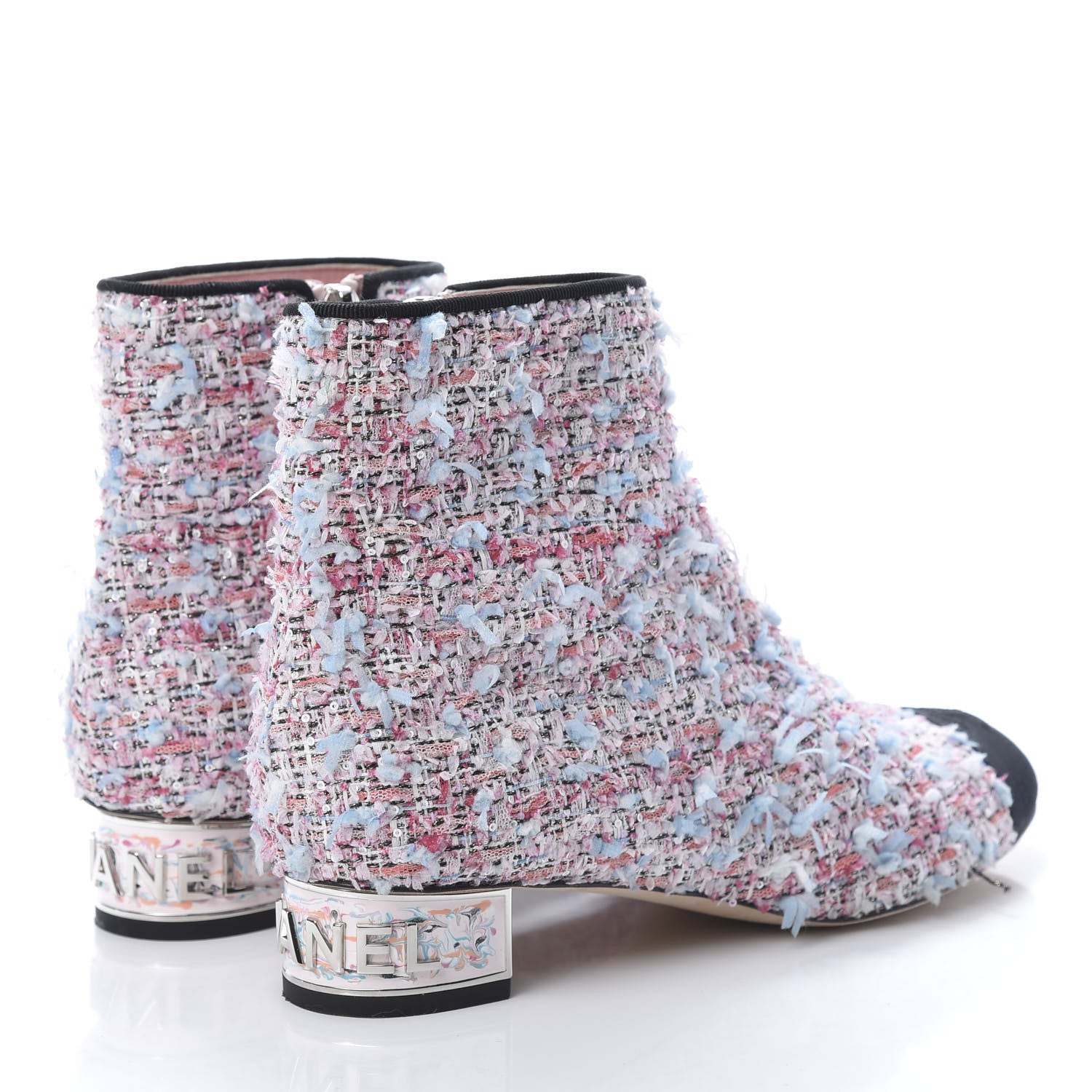 Chanel Tweed Cap Toe CC Short Boots 39.5 Pink Blue Black 4 of 10