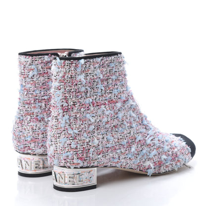 Chanel Tweed Cap Toe CC Short Boots 39.5 Pink Blue Black 4 of 10