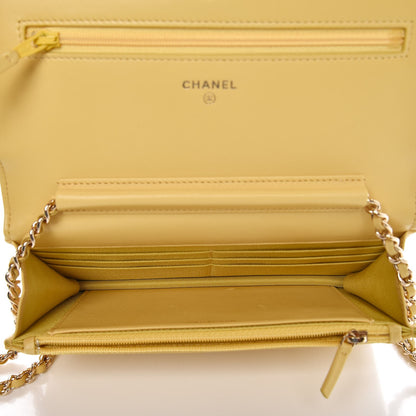 Chanel Lambskin Chevron Quilted Wallet On Chain WOC Yellow 5 of 9