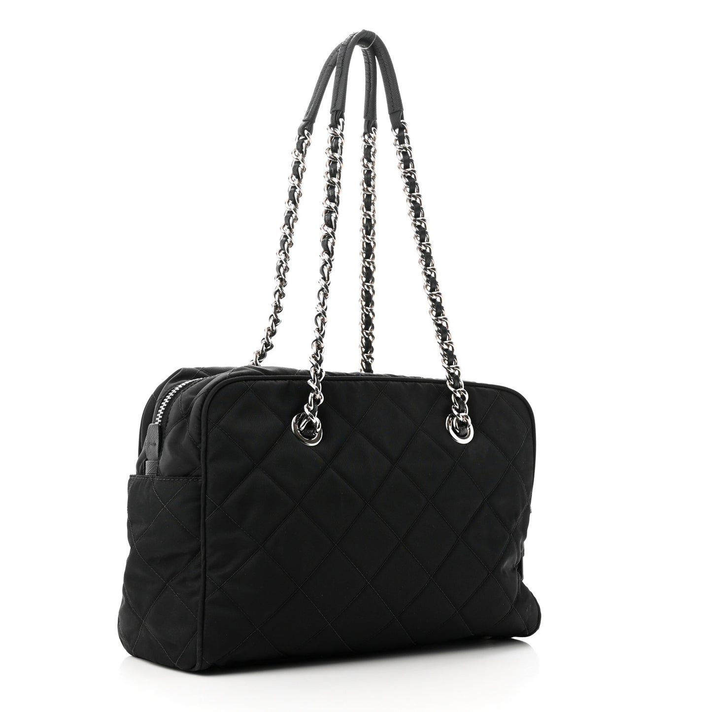 Nylon Tessuto Impuntu Quilted Shoulder Bag Black