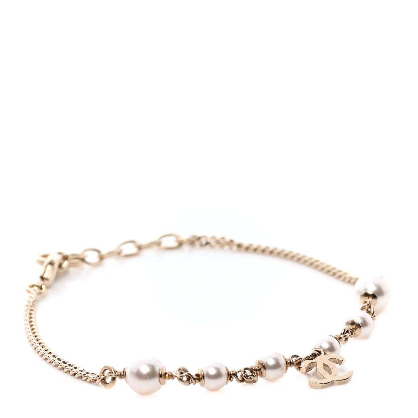 Pearl CC Chain Anklet Gold Pearly White