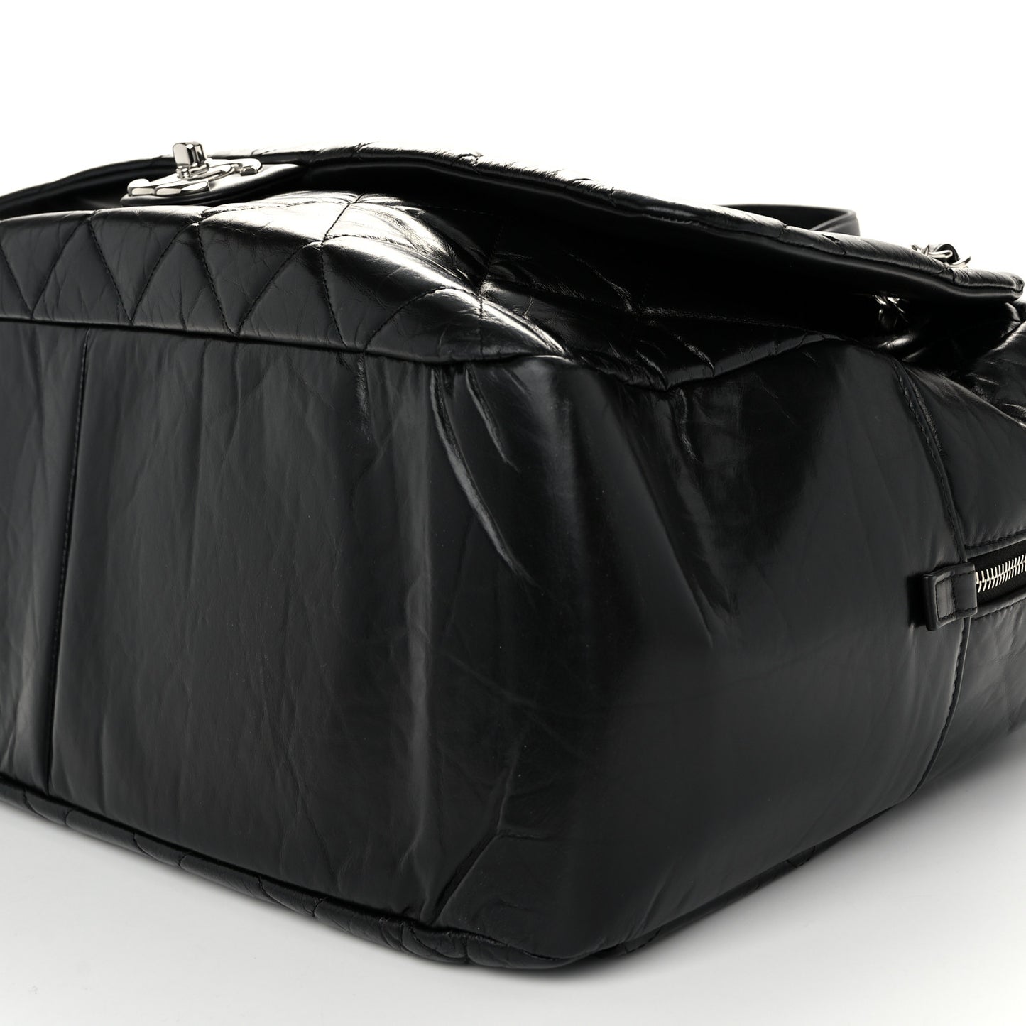 Aged Calfskin Quilted Large Express Bowling Bag Black