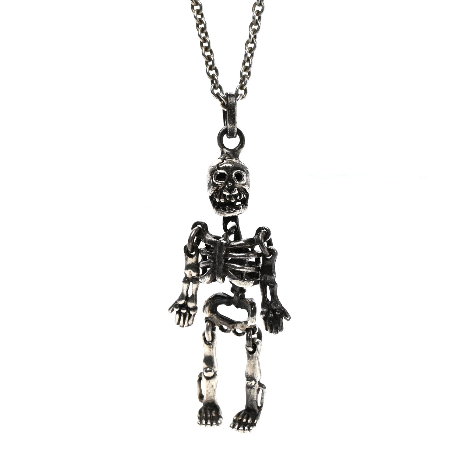 Saint Laurent Brass Skeleton Chain Necklace Silver 4 of 6
