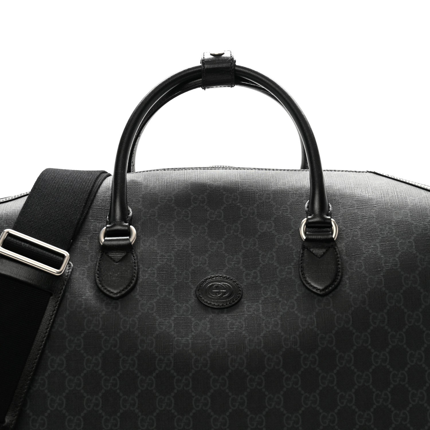 Gucci GG Supreme Monogram Azalea Calfskin Retro Interlocking G Large Duffle Bag Black Grey 7 of 13