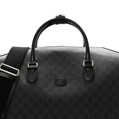 Gucci GG Supreme Monogram Azalea Calfskin Retro Interlocking G Large Duffle Bag Black Grey 7 of 13
