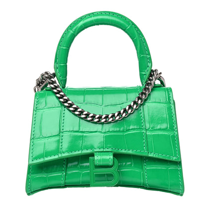 Balenciaga Shiny Calfskin Tonal B Crocodile Embossed Hourglass Top Handle Bag Mini with Chain Vivid Green 1 of 8