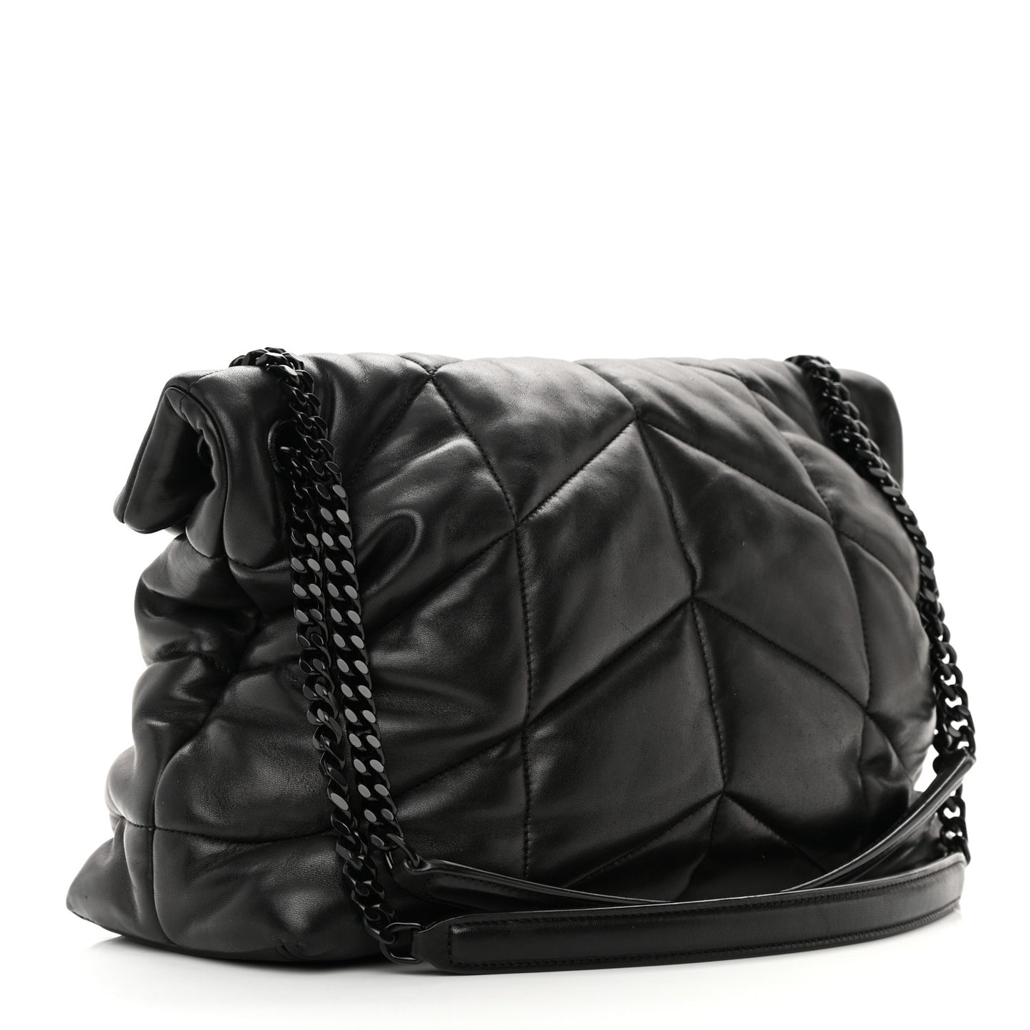 Lambskin Quilted Monogram Monochrome Medium Loulou Puffer Chain Satchel Black