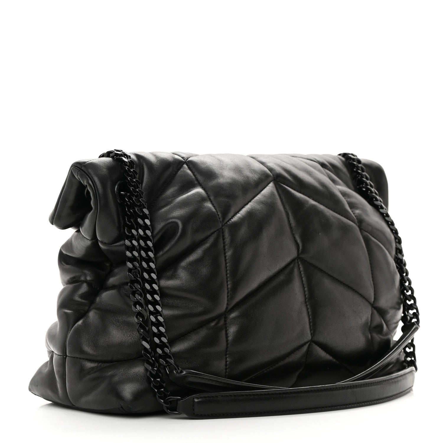 Saint Laurent Lambskin Quilted Monogram Monochrome Medium Loulou Puffer Chain Satchel Black 3 of 14