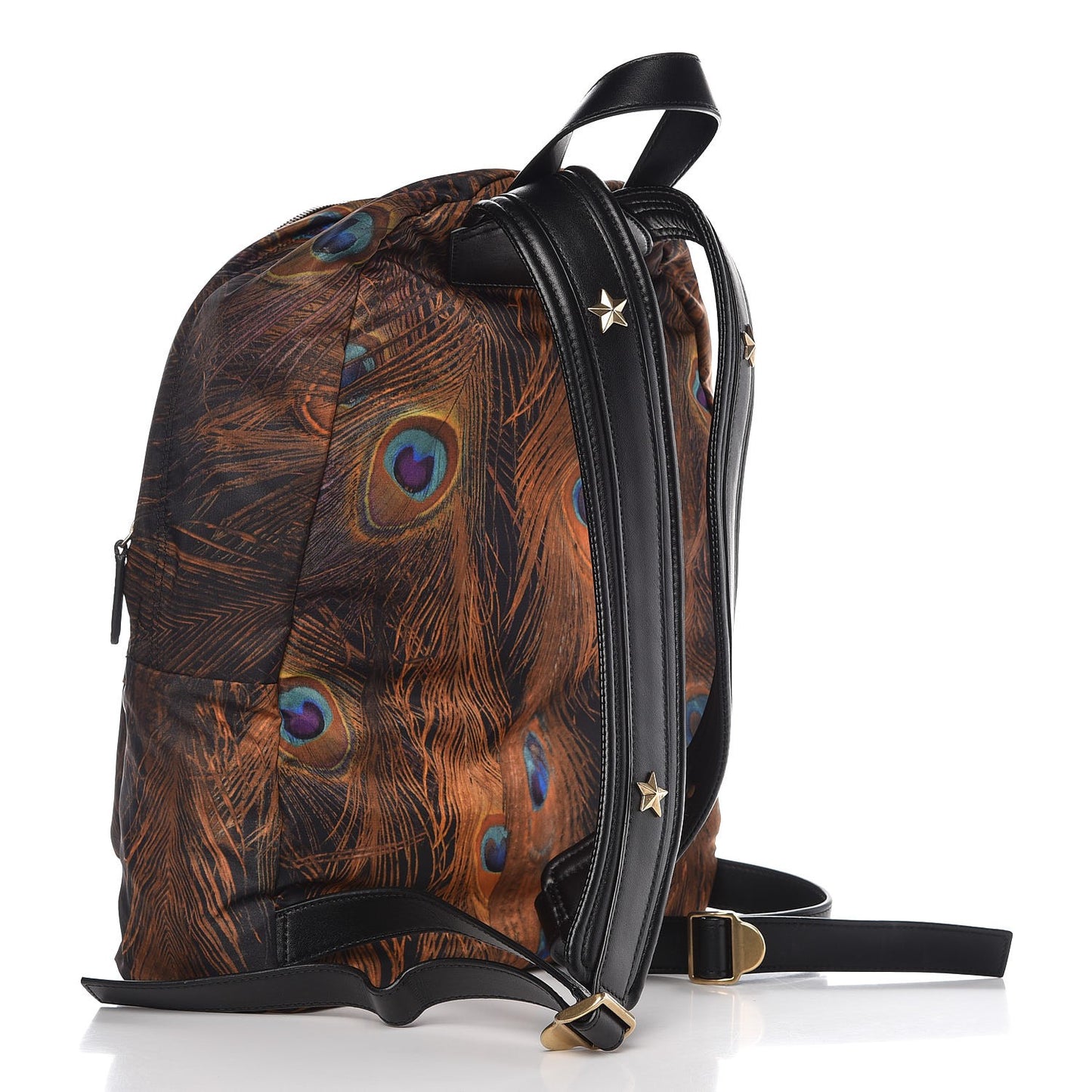 Nylon Calfskin Peacock Print Backpack Brown