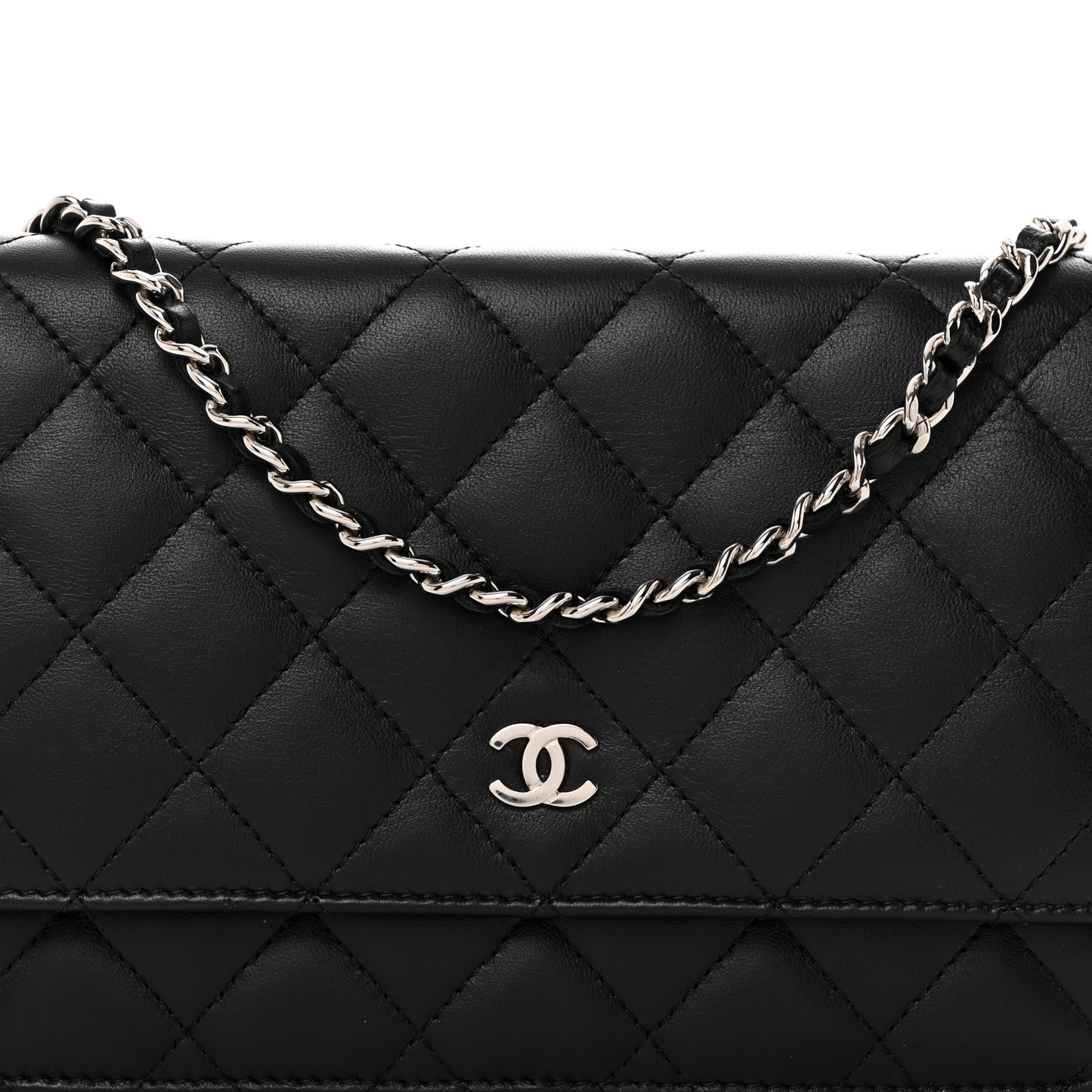 Lambskin Quilted Wallet On Chain WOC Black