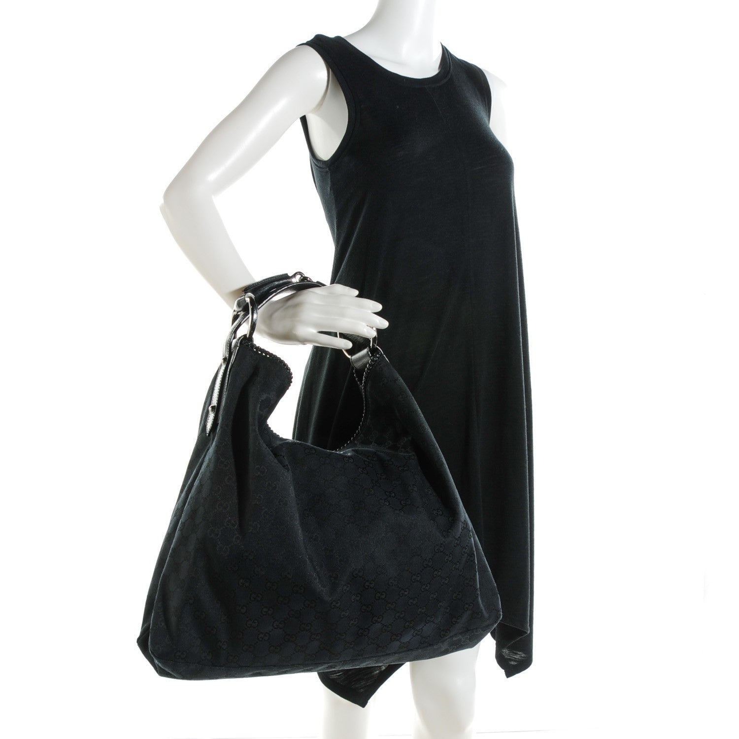 Gucci Monogram Large Horsebit Chain Hobo Black 2 of 7