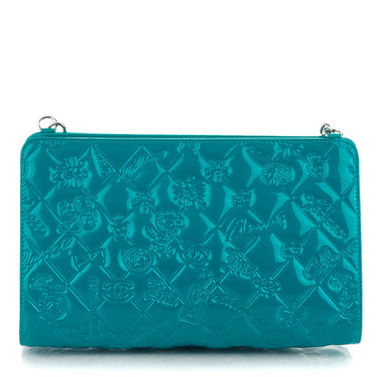 Chanel Patent Calfskin Lucky Symbols Pochette Turquoise 1 of 8