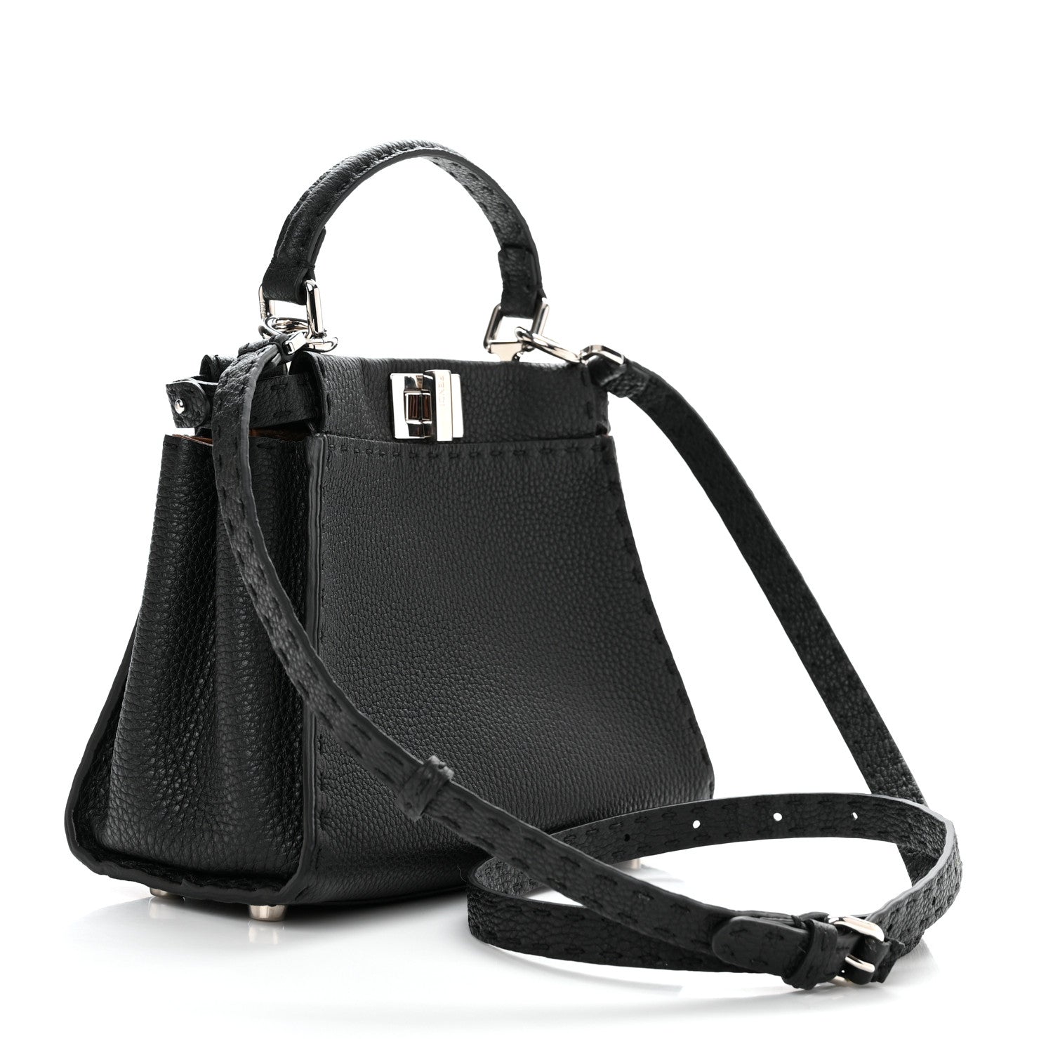 Fendi Cuoio Romano Selleria Bi-Color Mini Peekaboo Iconic Satchel Black Mou 3 of 10