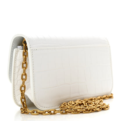 Balenciaga Extra Supple Calfskin Crocodile Embossed Gossip Wallet On Chain Optic White 3 of 10