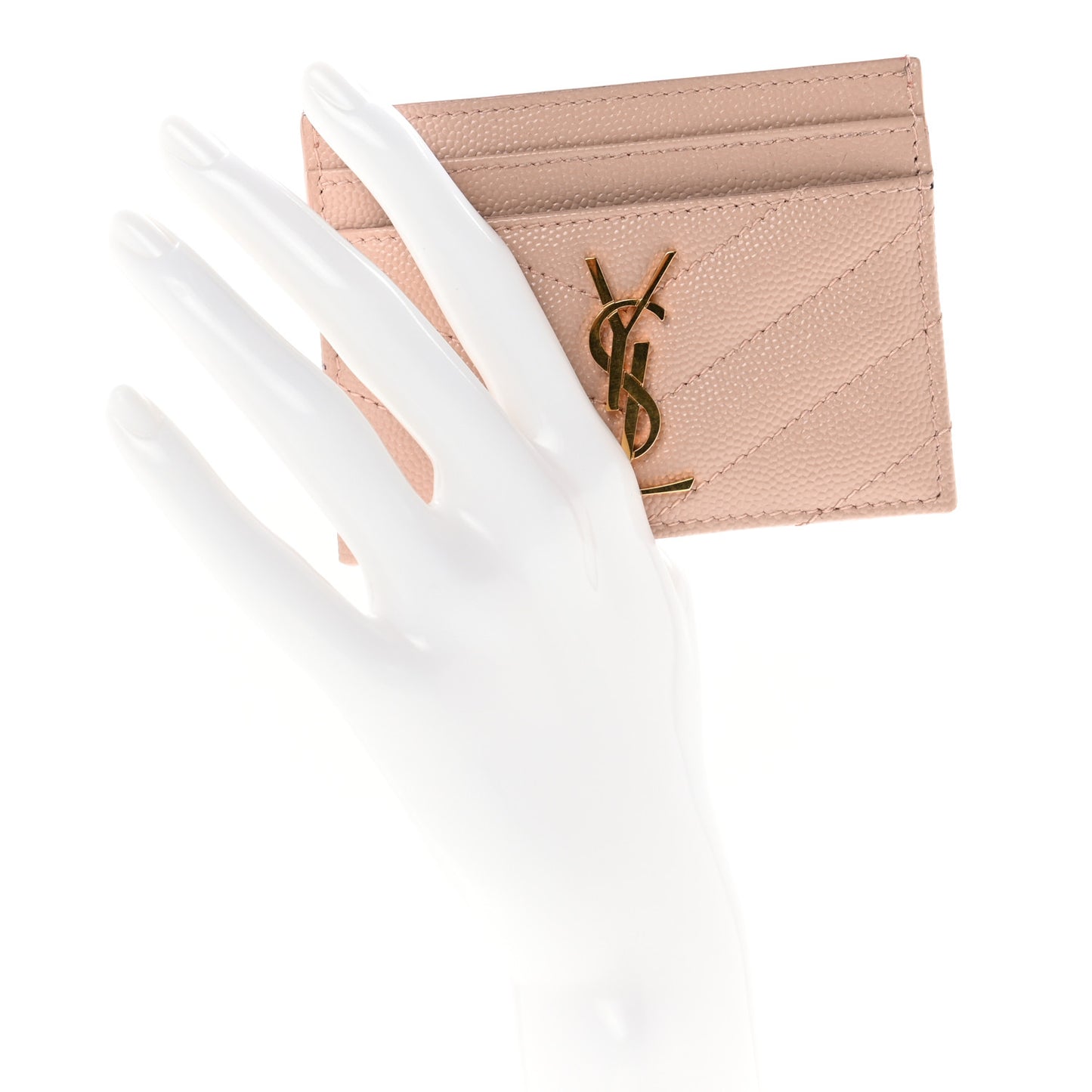 Grain De Poudre Matelasse Chevron Monogram Credit Card Case Nude Powder