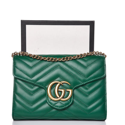 Gucci Calfskin Matelasse GG Marmont Chain Wallet Emerald Green 8 of 8