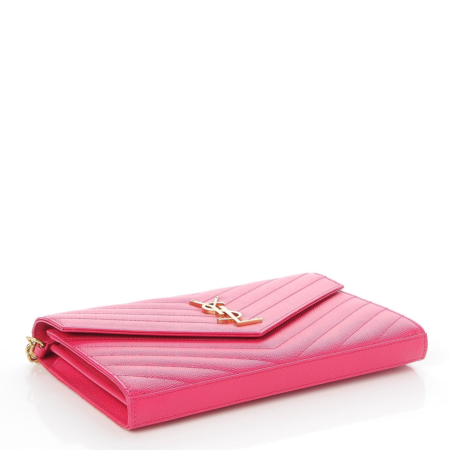 Grain De Poudre Matelasse Chevron Monogram Chain Wallet Lipstick Fuchsia