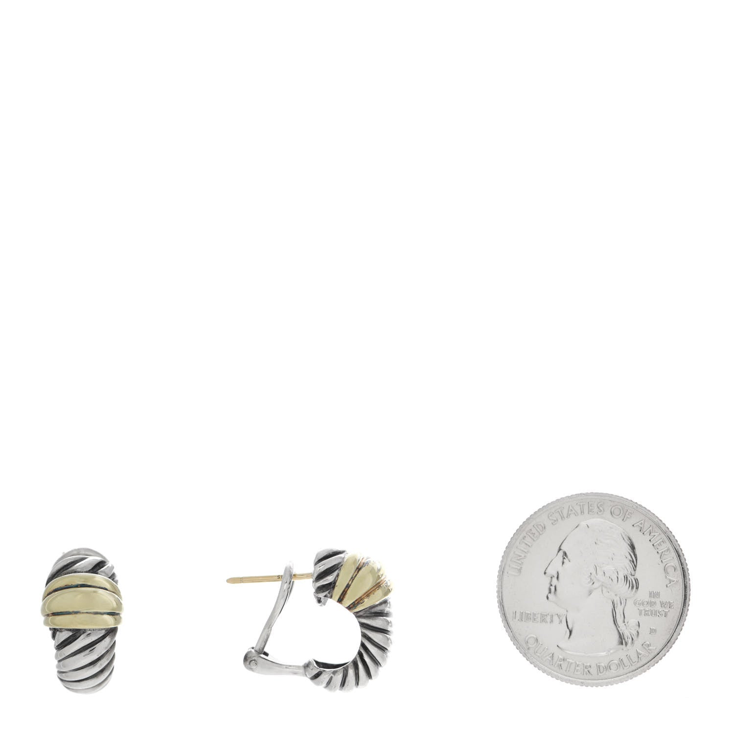 David Yurman Sterling Silver 14K Yellow Gold Thoroughbred Shrimp Earrings 2 of 5