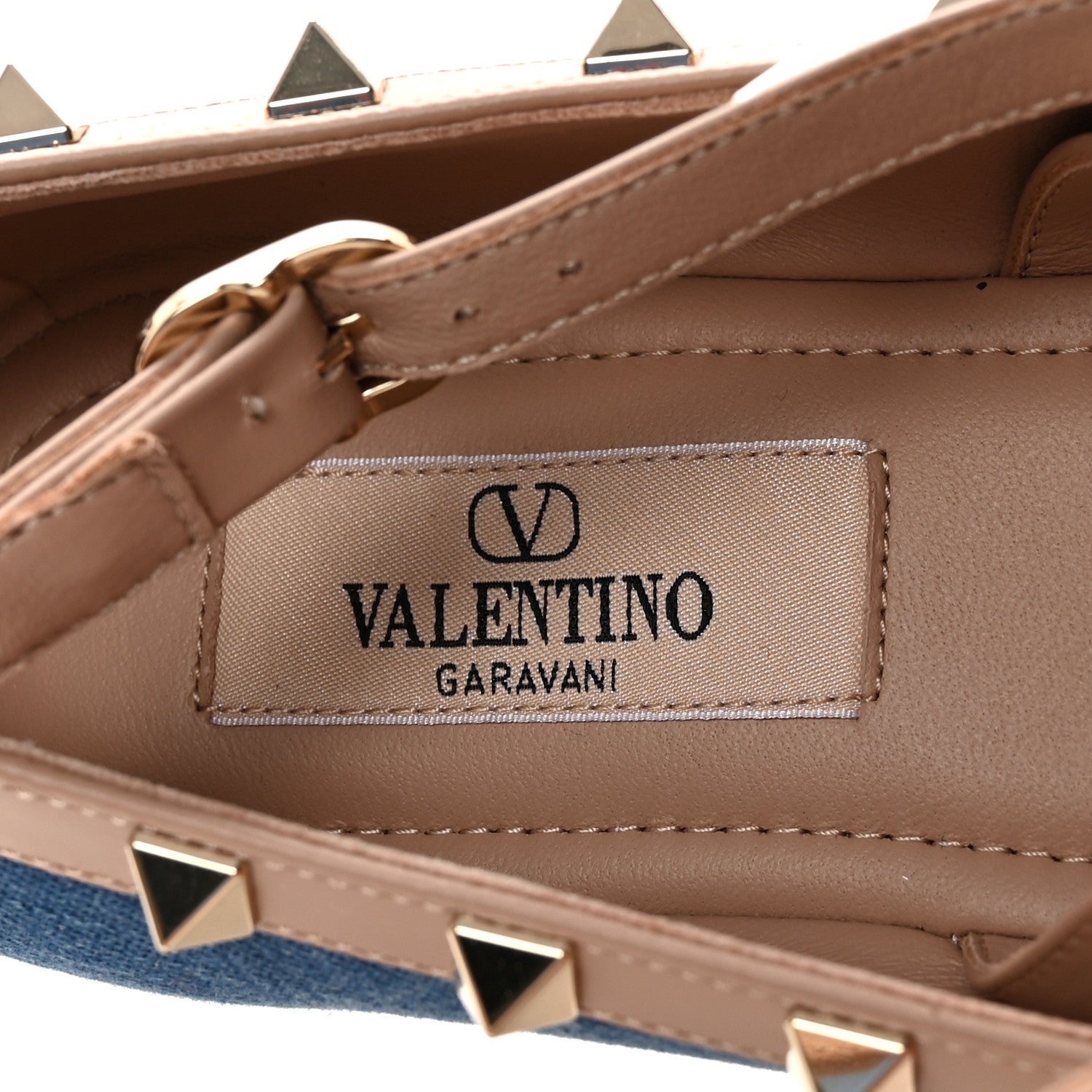 Valentino Garavani Denim Rockstud Bow Ankle Strap Ballerina Flats 37.5 Blue Rose Cannelle 8 of 10
