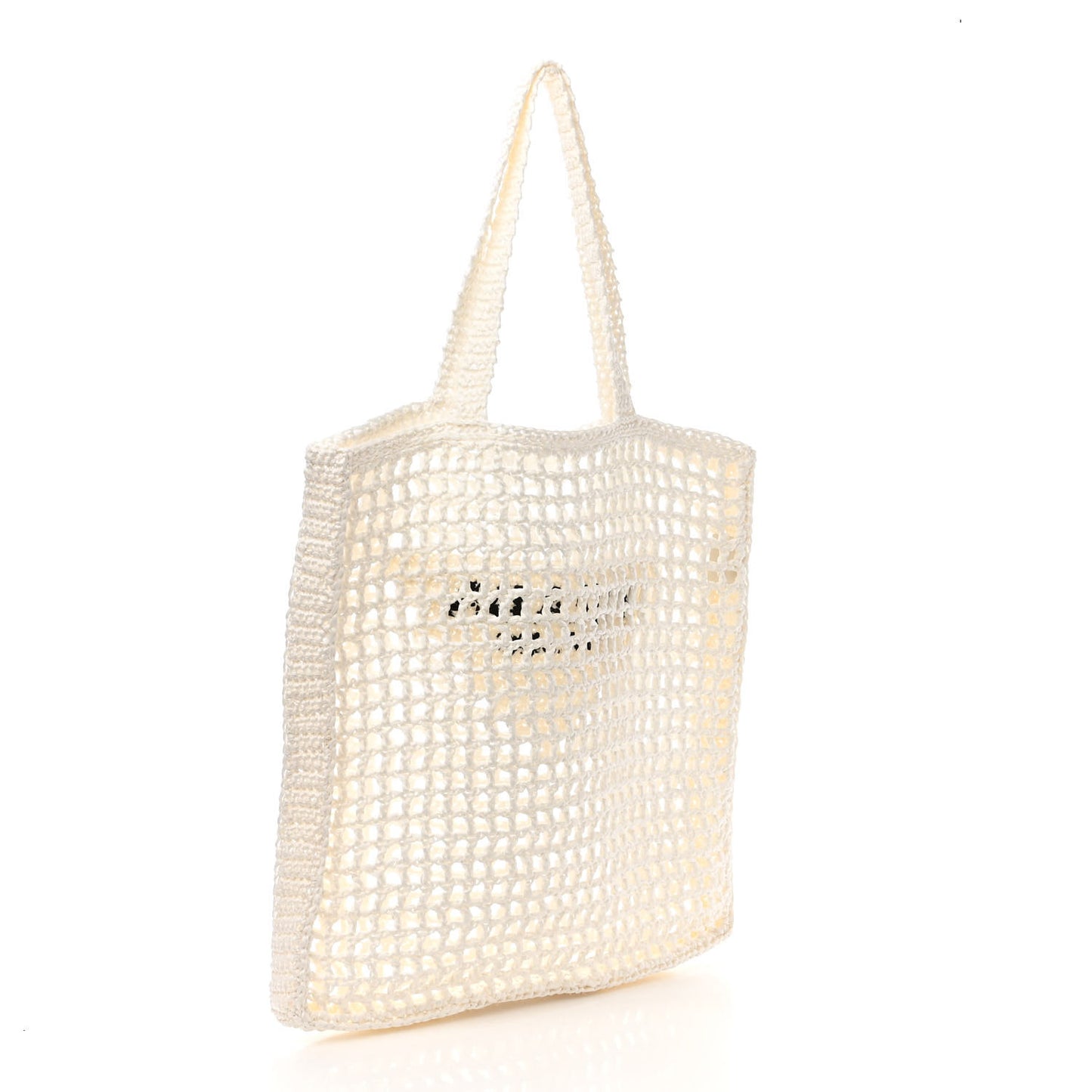 Yarn Raffia Effect Crochet Logo Embroidered Tote Bag White