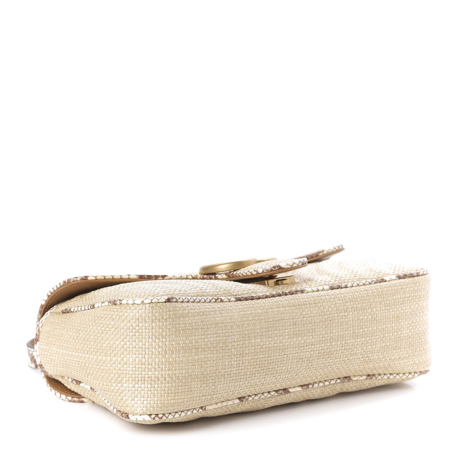 Gucci Raffia Elaphe Matelasse Small GG Marmont Shoulder Bag Natural Cream Brown 4 of 11