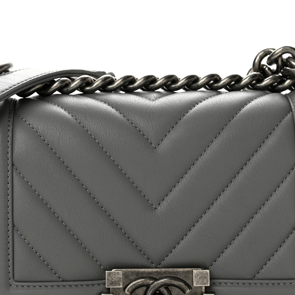 Chanel Calfskin Chevron Quilted Small Boy Flap Grey 8 of 12