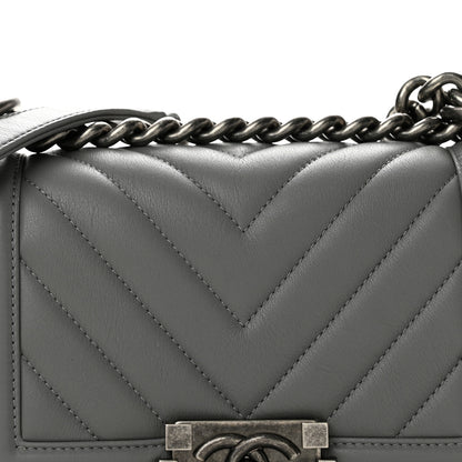 Chanel Calfskin Chevron Quilted Small Boy Flap Grey 8 of 12