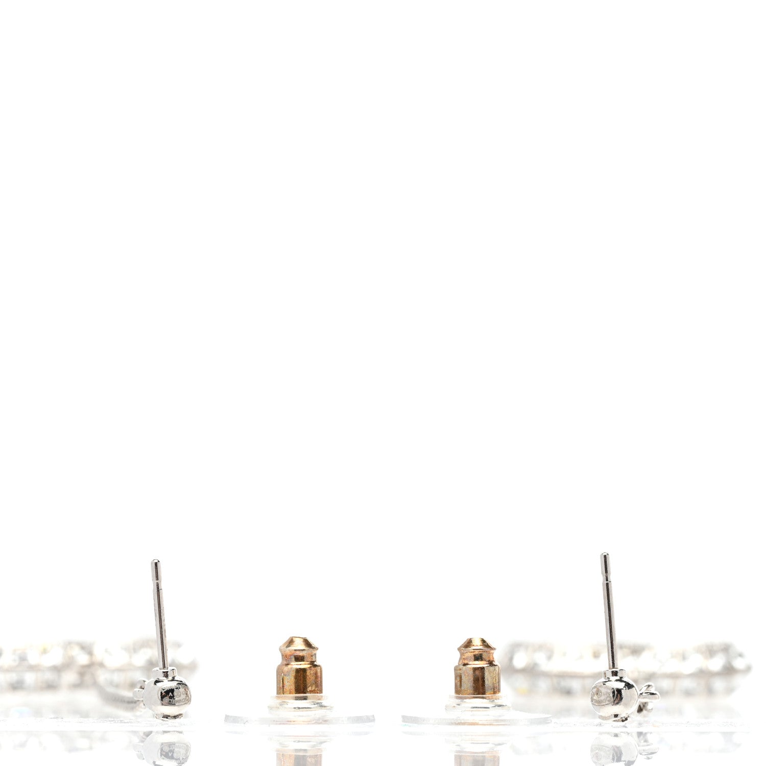 Chanel Baguette Crystal CC Drop Earrings Silver 3 of 5