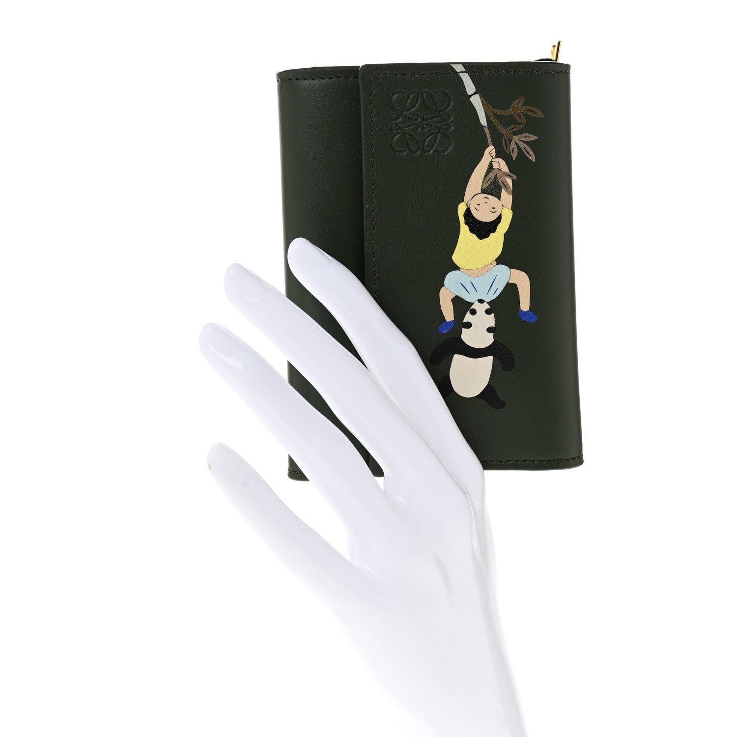 Loewe X SUNA FUJITA Satin Calfskin Panda Trifold Wallet Bottle Green 2 of 8