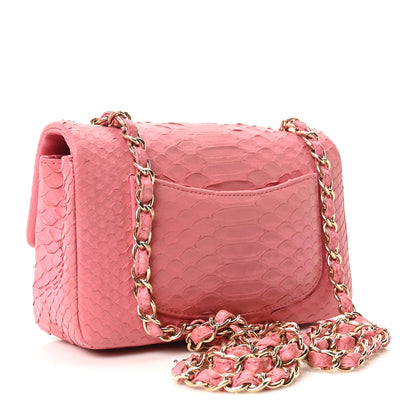 Chanel Snakeskin Mini Rectangular Flap Dark Pink 3 of 10