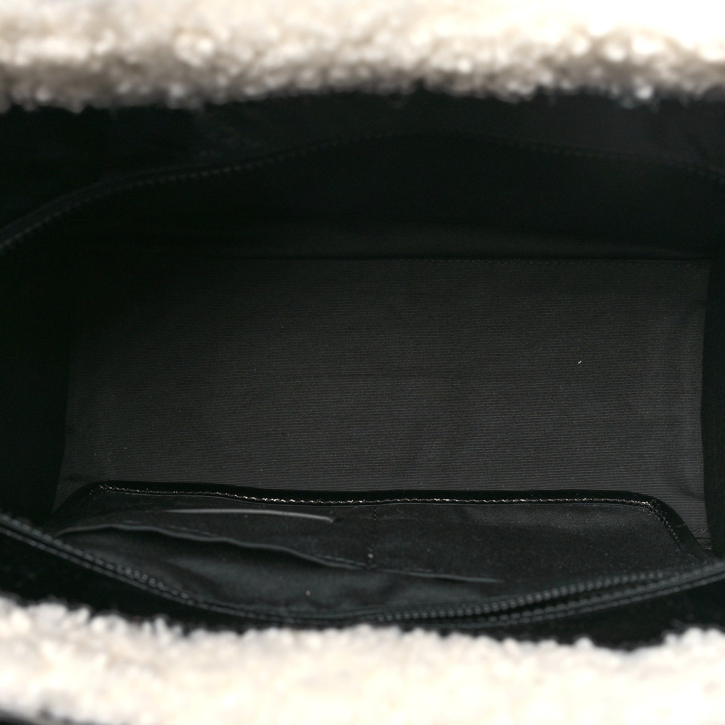 Shiny Calfskin Faux Shearling Small The Traveler Tote Bag Black