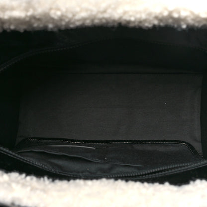 Marc Jacobs Shiny Calfskin Faux Shearling Small The Traveler Tote Bag Black 5 of 10