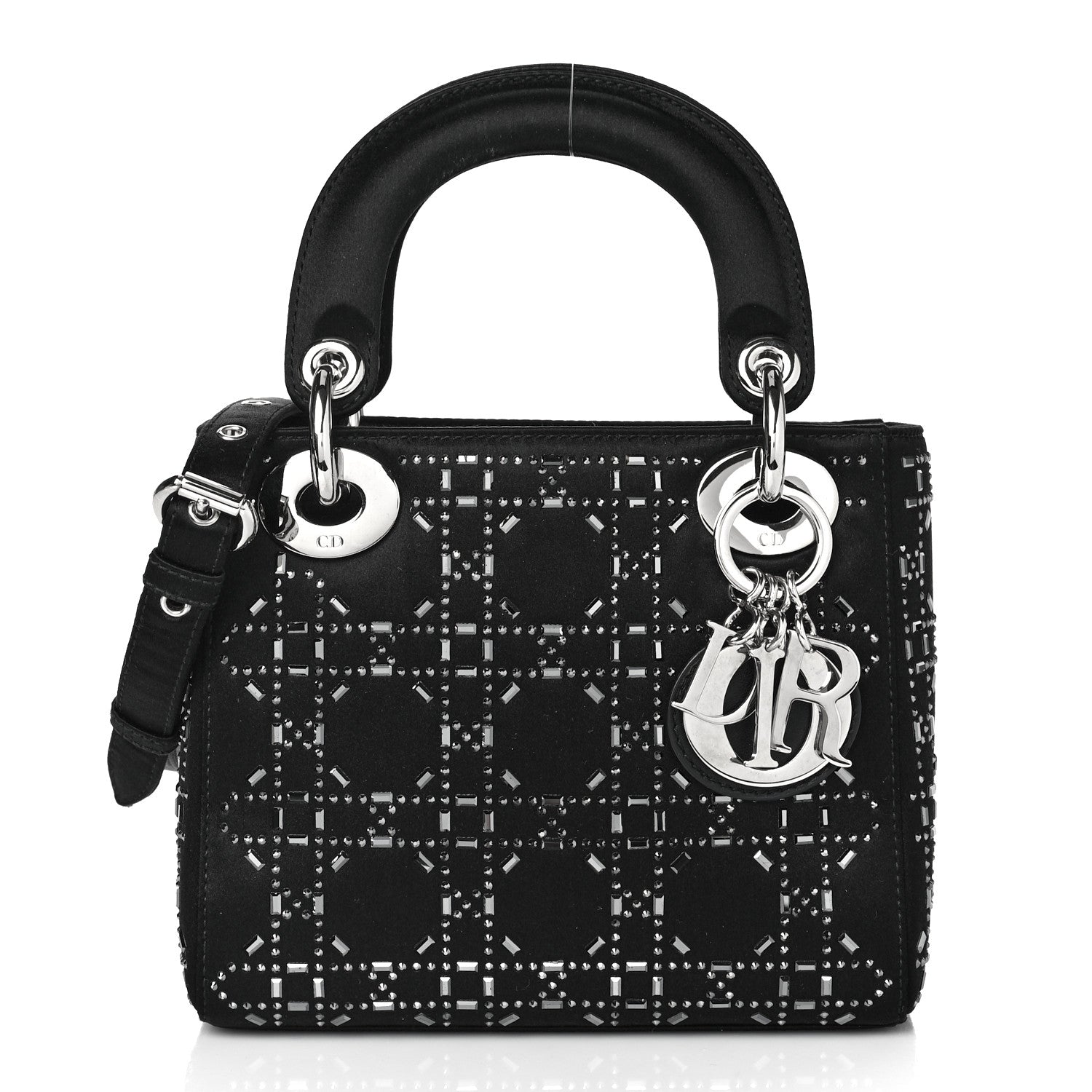 Christian Dior Satin Crystal Cannage Mini Lady Dior Black 1 of 9