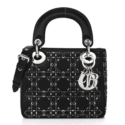 Christian Dior Satin Crystal Cannage Mini Lady Dior Black 1 of 9