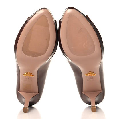 Prada Nappa Peep Toe Mid Heel Pumps 38.5 Bruciato 6 of 8