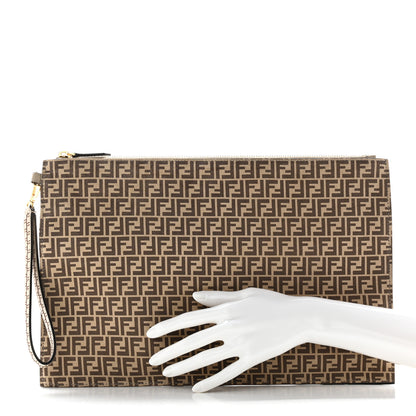 Fendi Suede Vitello Grace Micro FF Large Flat Pouch Nude Spring Maya 2 of 9