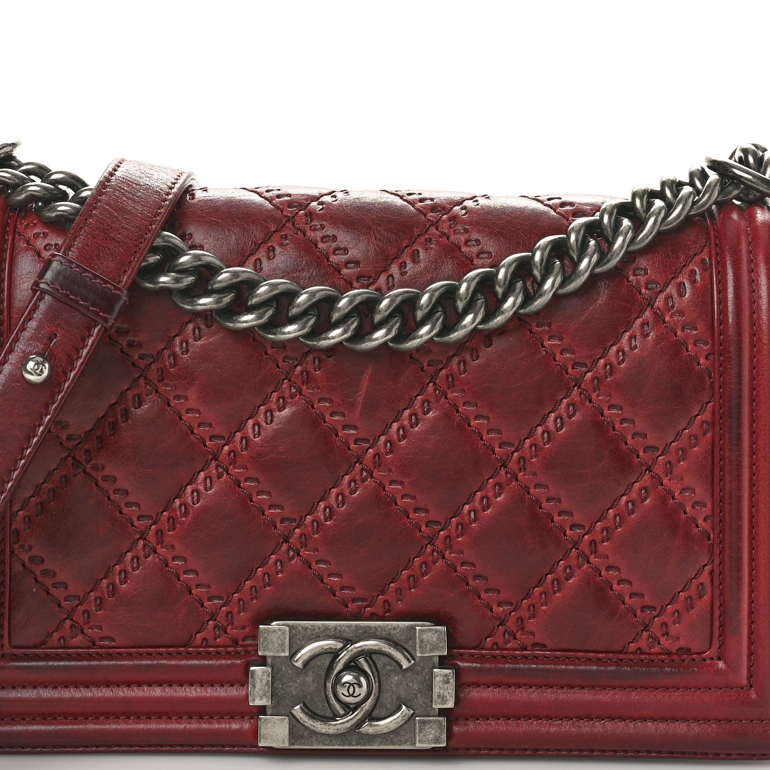 Chanel Calfskin Quilted Double Stitched Medium Boy Flap Burgundy 8 of 11