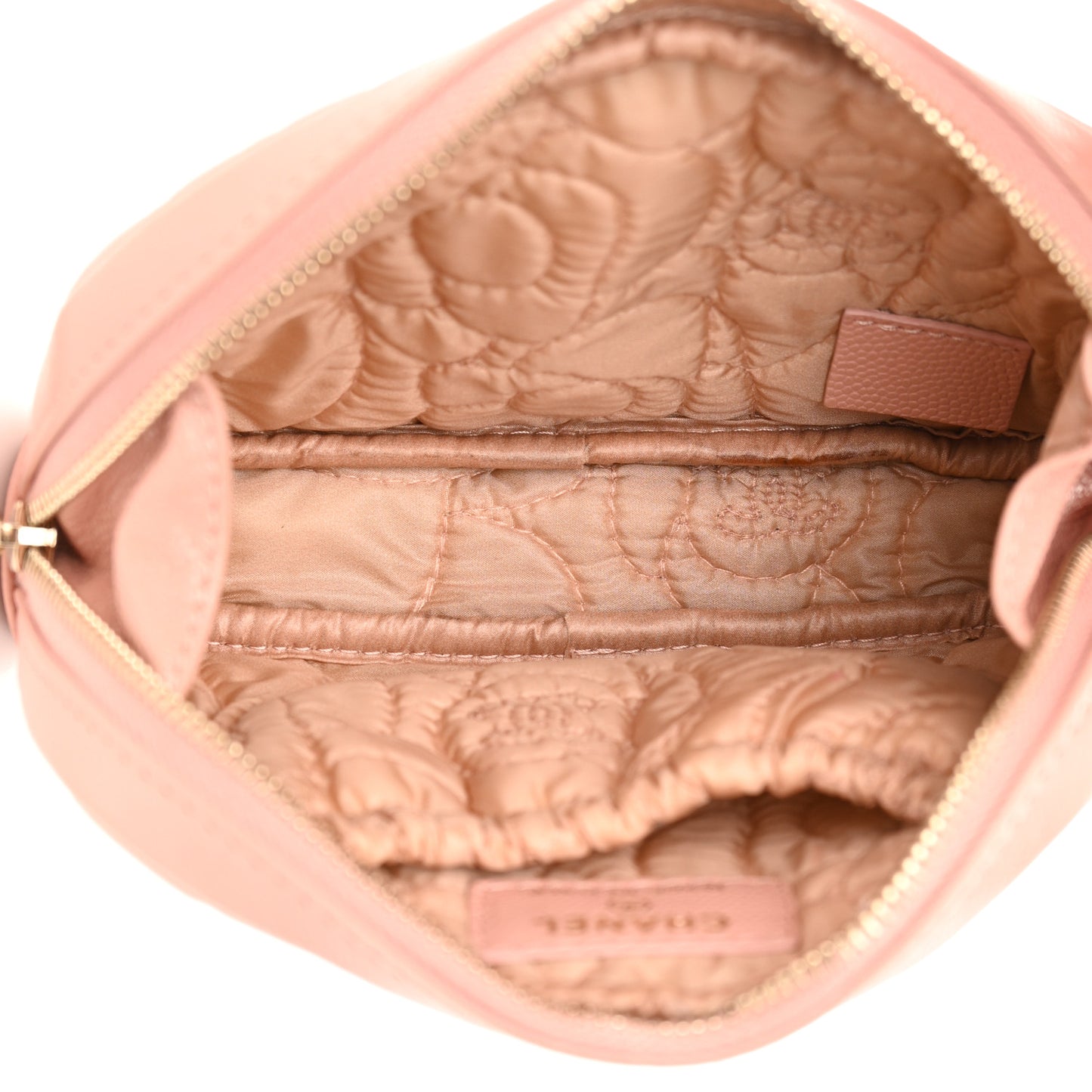 Caviar Camellia Embossed Small Cosmetic Case Nude