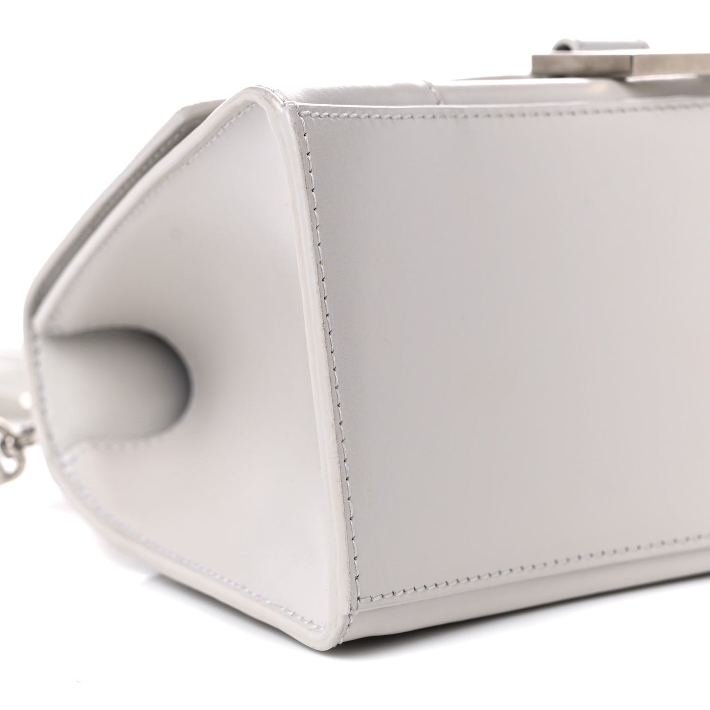 Shiny Box Calfskin Small Hourglass Top Handle Bag Chalky White