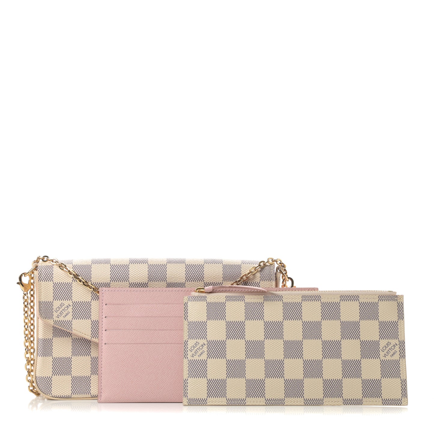 Damier Azur Pochette Felicie Chain Wallet Rose Ballerine