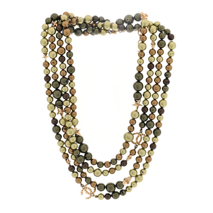 Chanel Pearl Star CC Multi Strand Long Necklace Green Gold 3 of 4