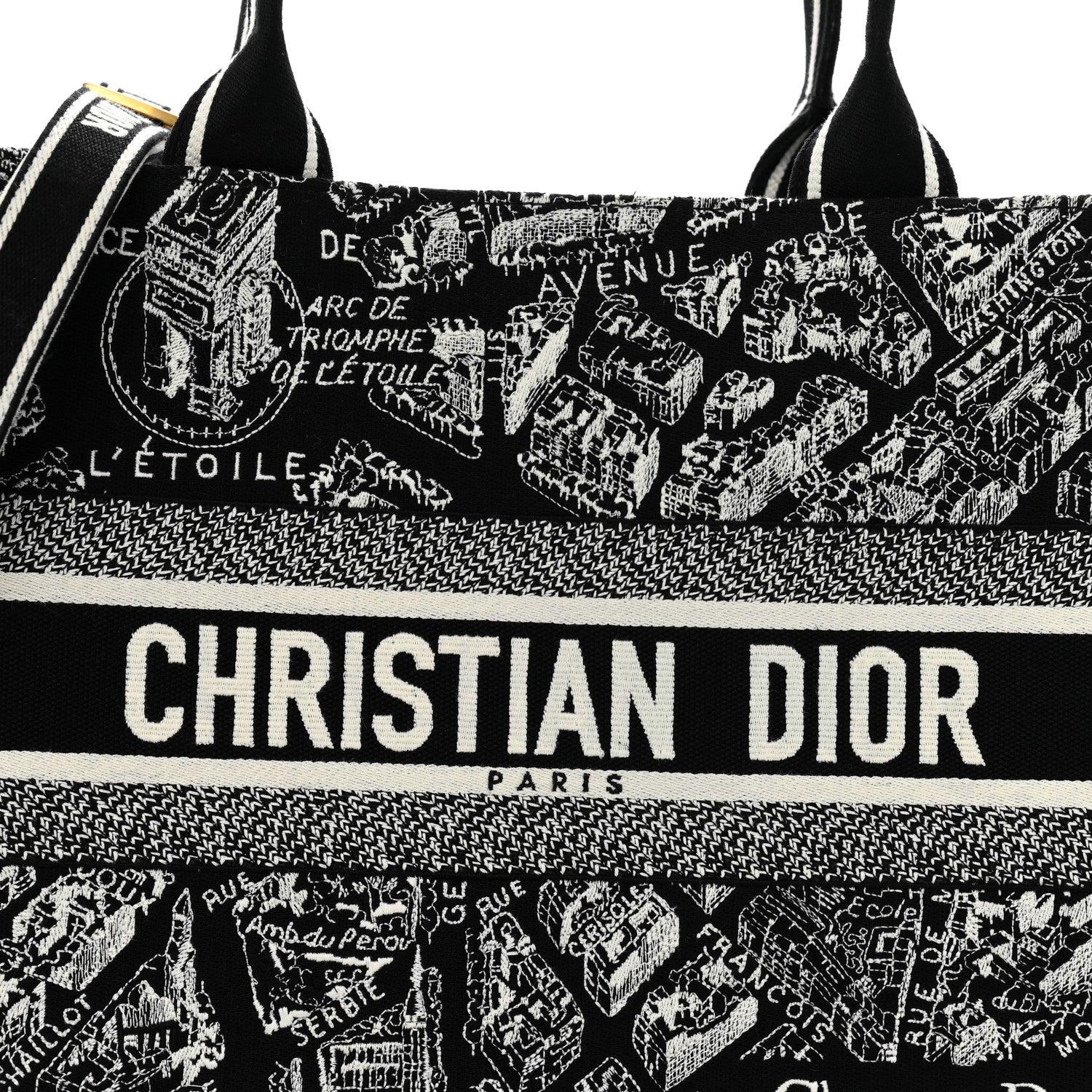 Christian Dior Calfskin Canvas Medium Plan De Paris Book Tote With Strap Black White 8 of 15
