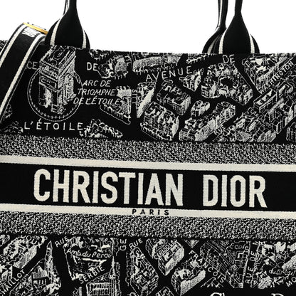 Christian Dior Calfskin Canvas Medium Plan De Paris Book Tote With Strap Black White 8 of 15