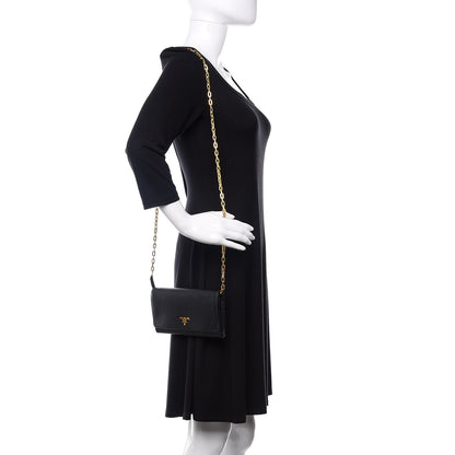 Prada Saffiano Metal Oro Chain Wallet Black 2 of 10