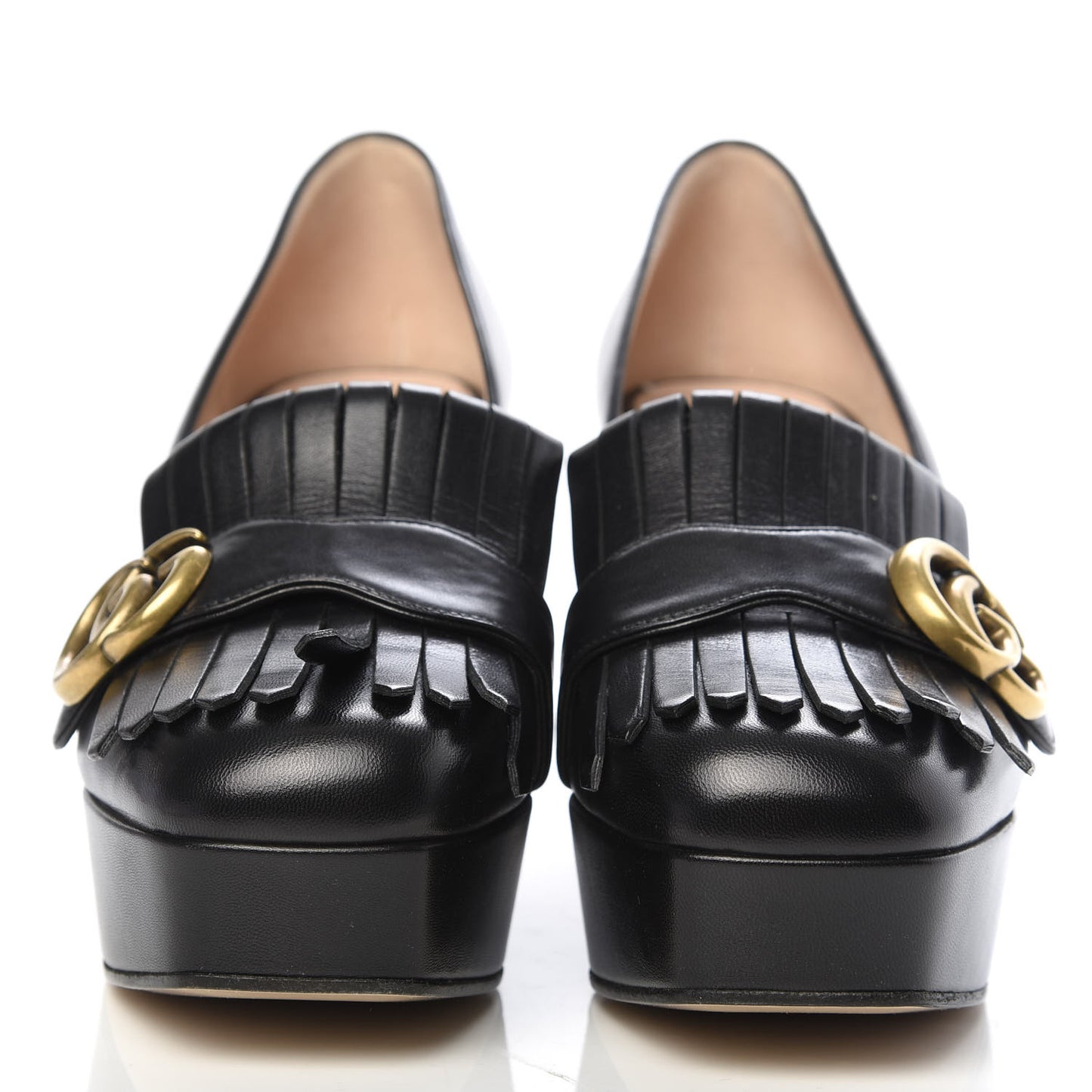 Malaga Kid GG Marmont Fringe Platform Loafer Pumps 37 Black