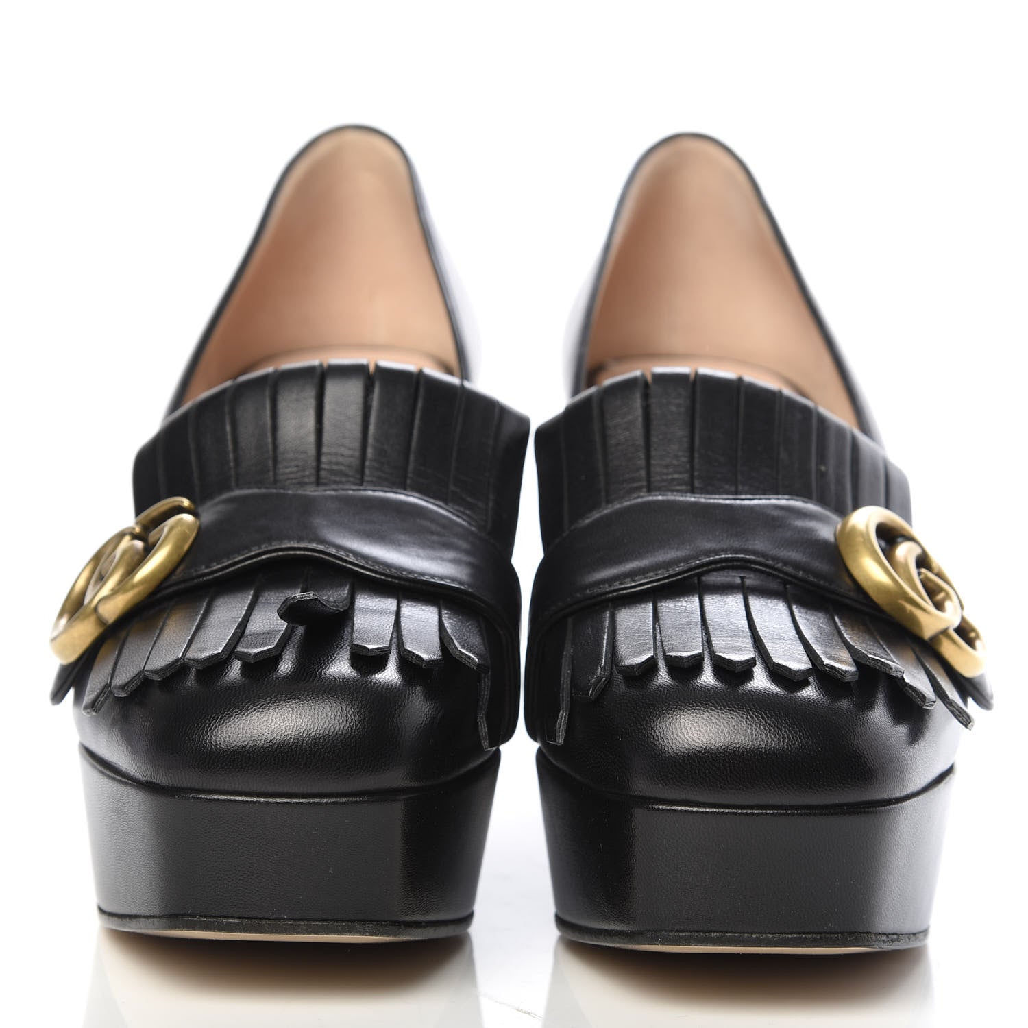 Gucci Malaga Kid GG Marmont Fringe Platform Loafer Pumps 37 Black 2 of 9