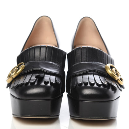 Gucci Malaga Kid GG Marmont Fringe Platform Loafer Pumps 37 Black 2 of 9